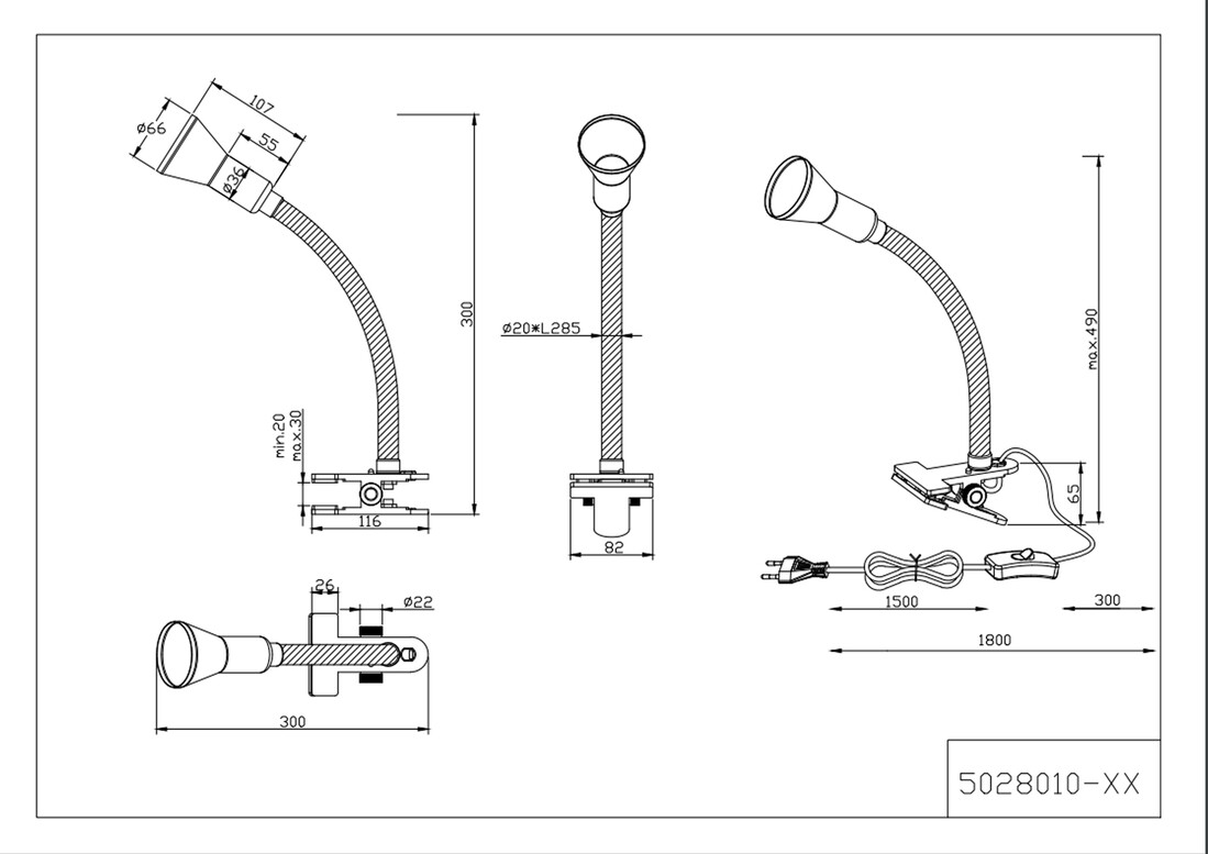fLEXO PINZA E14 40W NEGRO