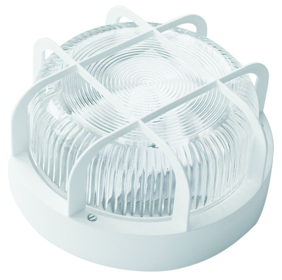 b APLIQUE ESTANCO REDONDO E27 C/REJILLA BLANCO FENOPLASTICA      