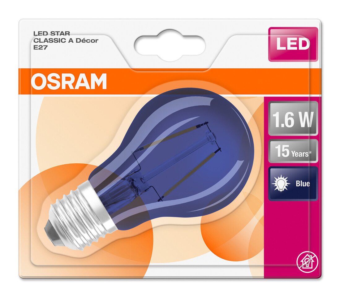 lAMPARA STANDARD LED AZUL E27 2,5W STAR DECOR OSRAM     