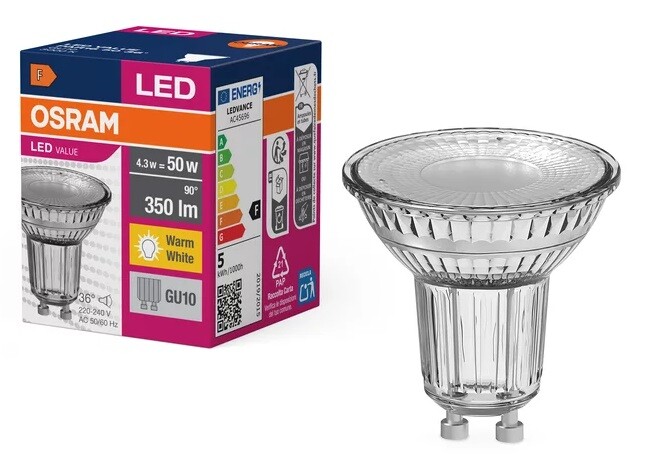 lAMPARA LED GU10 4,3W 3000K 36º VALUE       