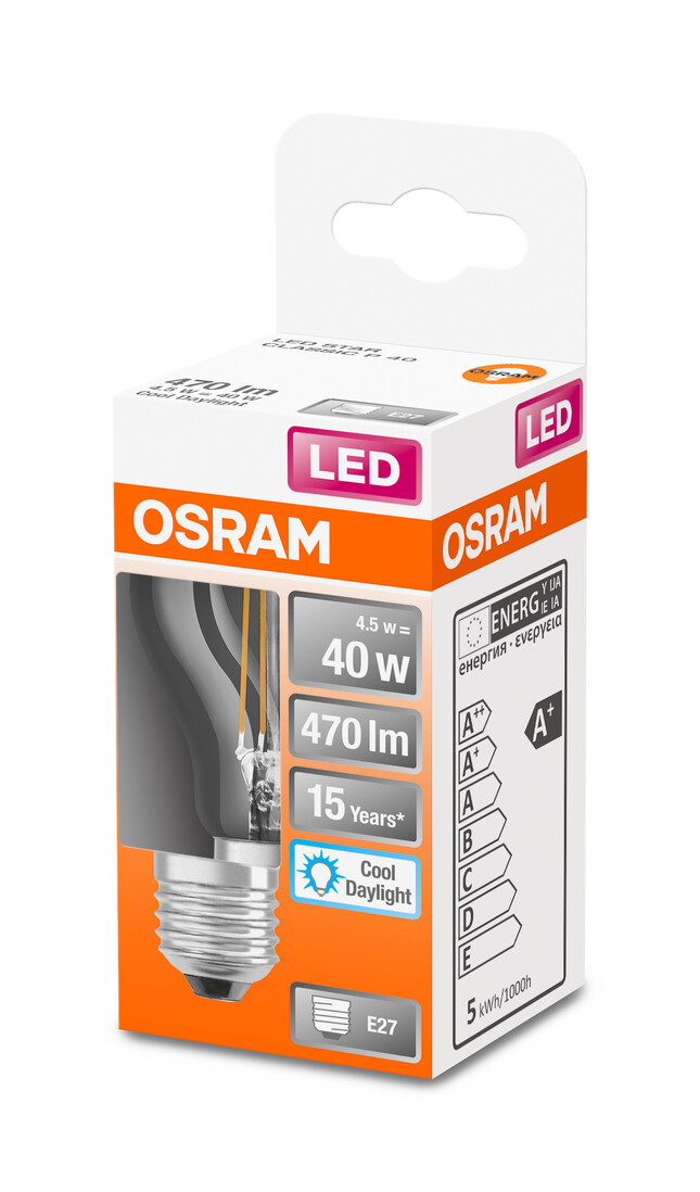 lAMPARA ESFERICA FIL LED E27 4,5W 6500K RETROFIT OSRAM     