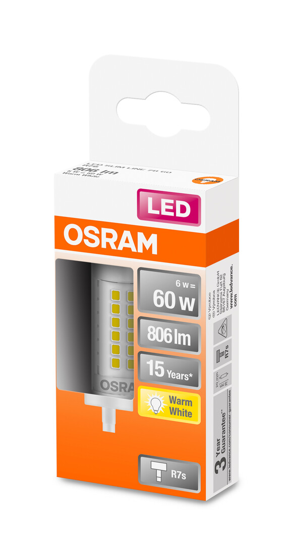 lAMPARA LINEAL LED R7S 6W 2700K 78mm SLIM LINE OSRAM    