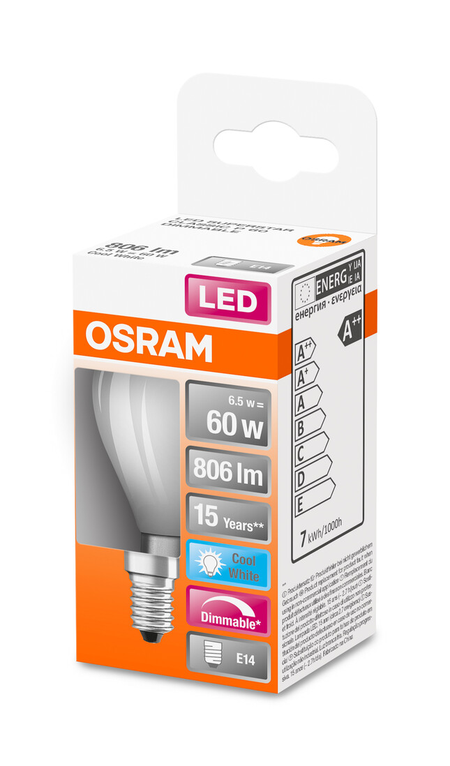 lAMPARA ESFERICA FIL LED MATE REGULABLE E14 6,5W 4000K RETROFIT OSRAM   