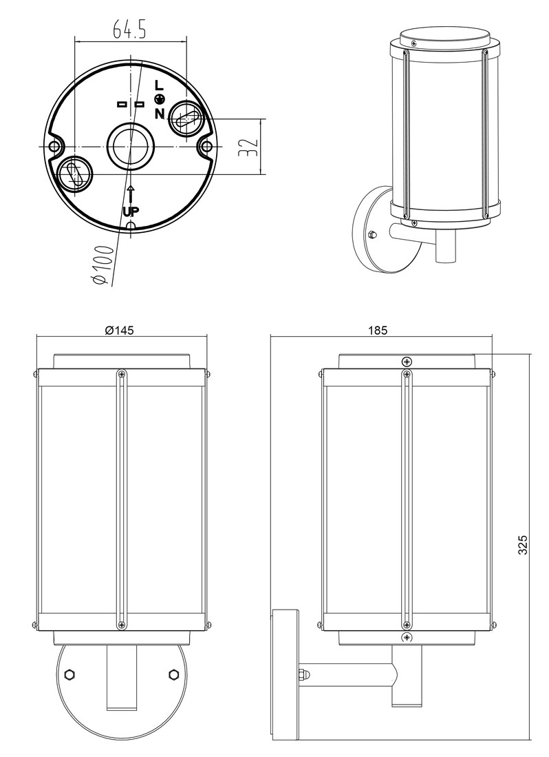 aPLIQUE PARED ALUMINIO OXIDO TANARO E27 IP44 TRIO      
