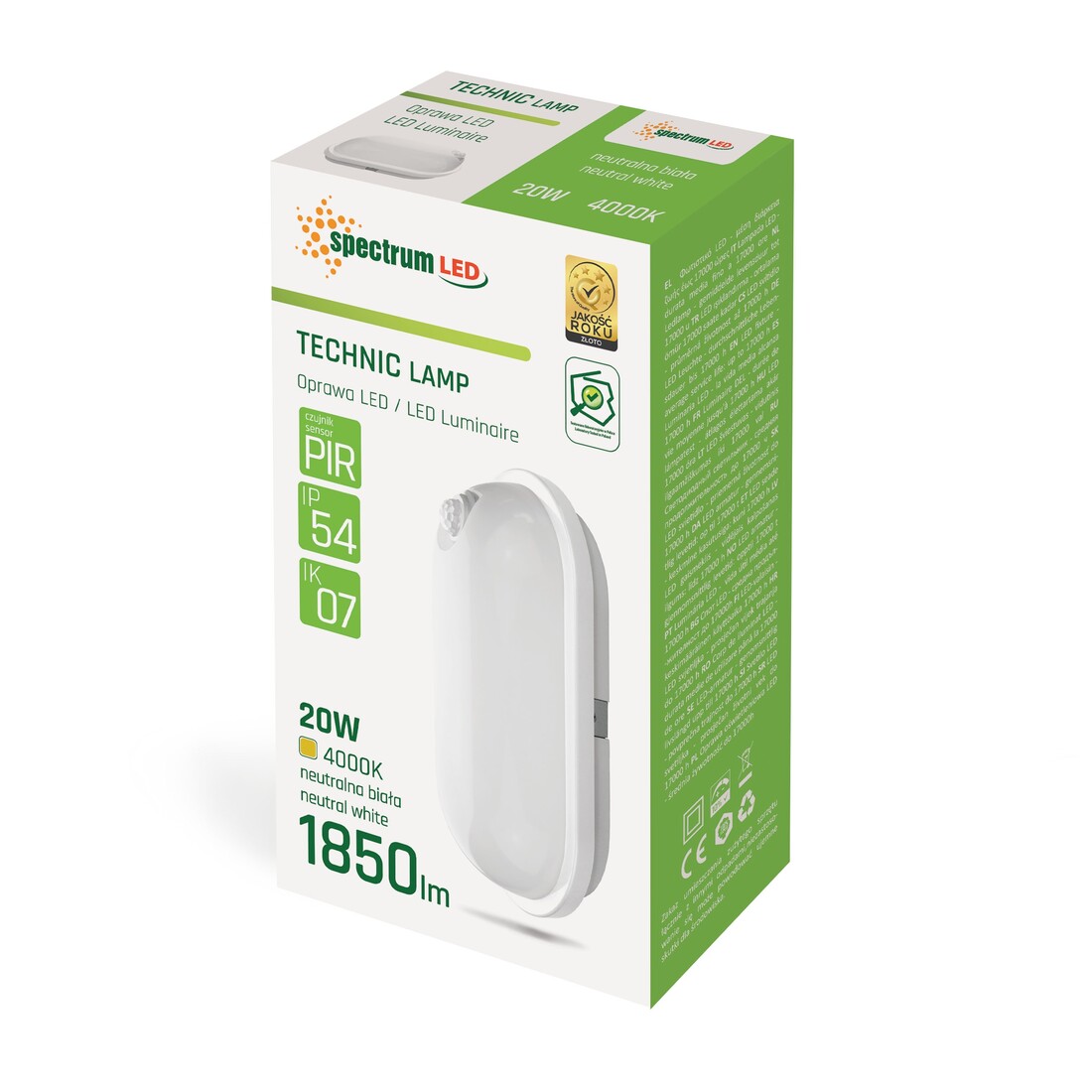 lED OVAL APLIQUE CON SENSOR 20W 4000K 1850Lm IP54     