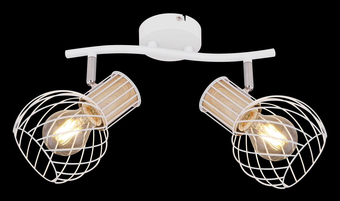 rEGLETA METAL BLANCO Y COLOR MADERA 2XE27 40W LUISE GLOBO    